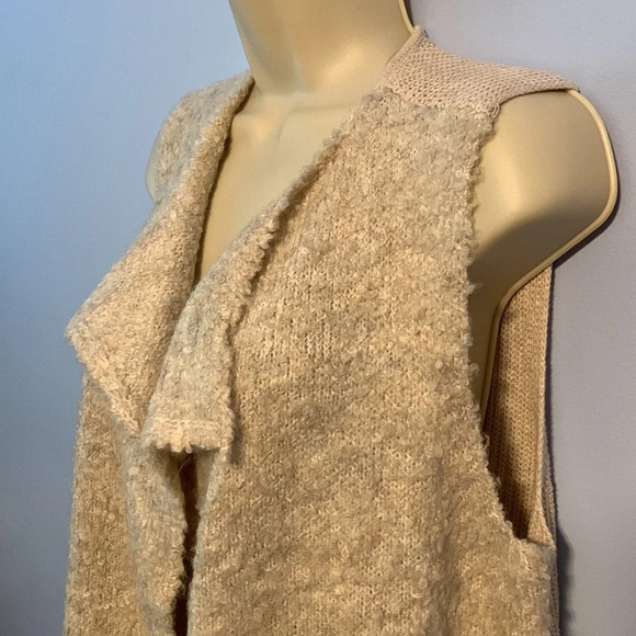 Loft outlet size small long boucle open sweater vest cream off white knit chunky - Picture 2 of 7
